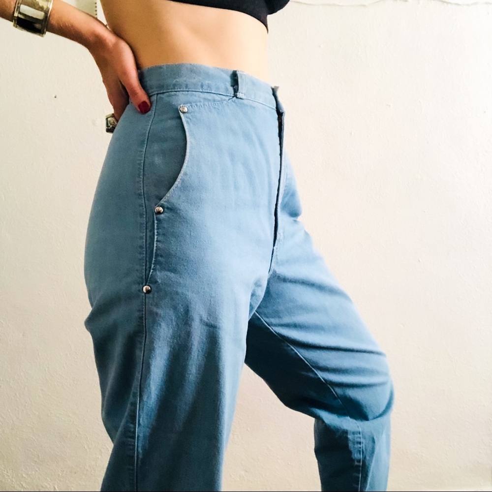 80s VTG ROCKIES Light Wash Western Cowboy Tapered Mom Jeans Waist Size 26
